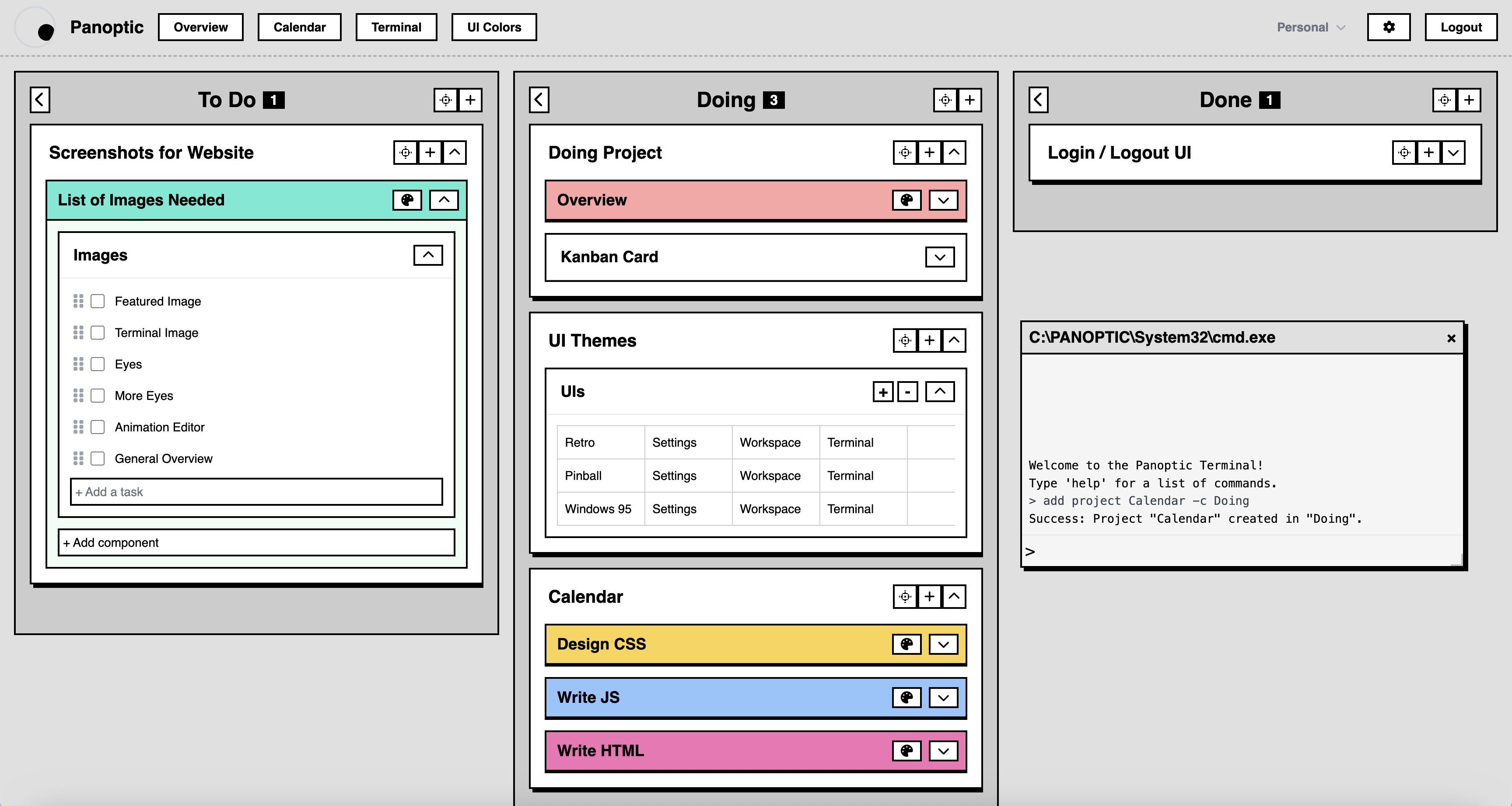 Screenshot of modular components